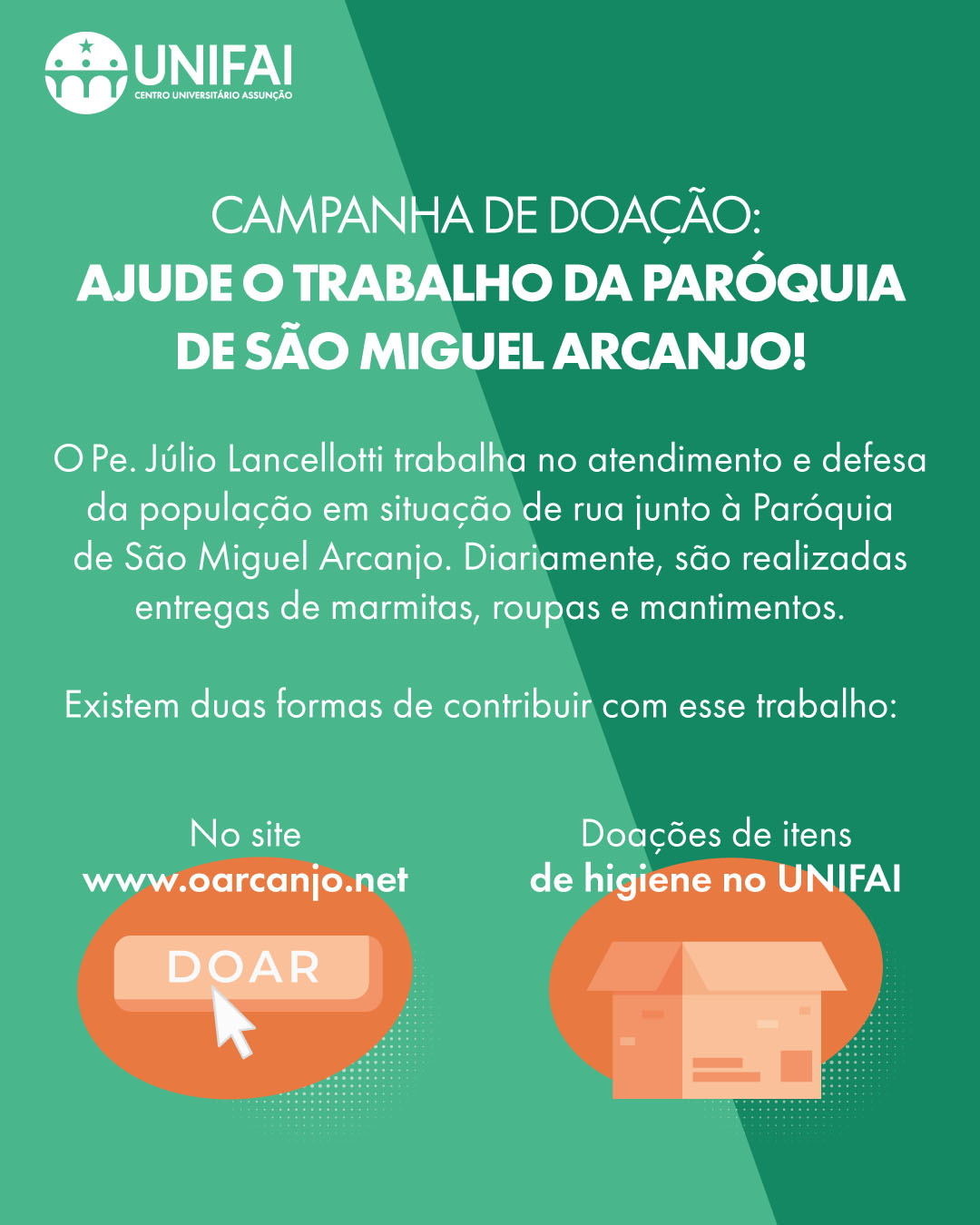 Imagem ilustrativa Campanha: Ajude o trabalho da paróquia de São Miguel Arcanjo! Doe itens de higiene para a população em situação de rua