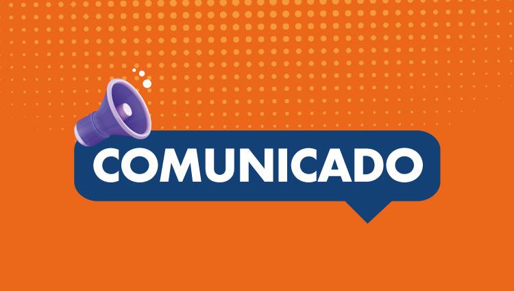 Imagem de fundo laranja com o texto: "Comunicado"